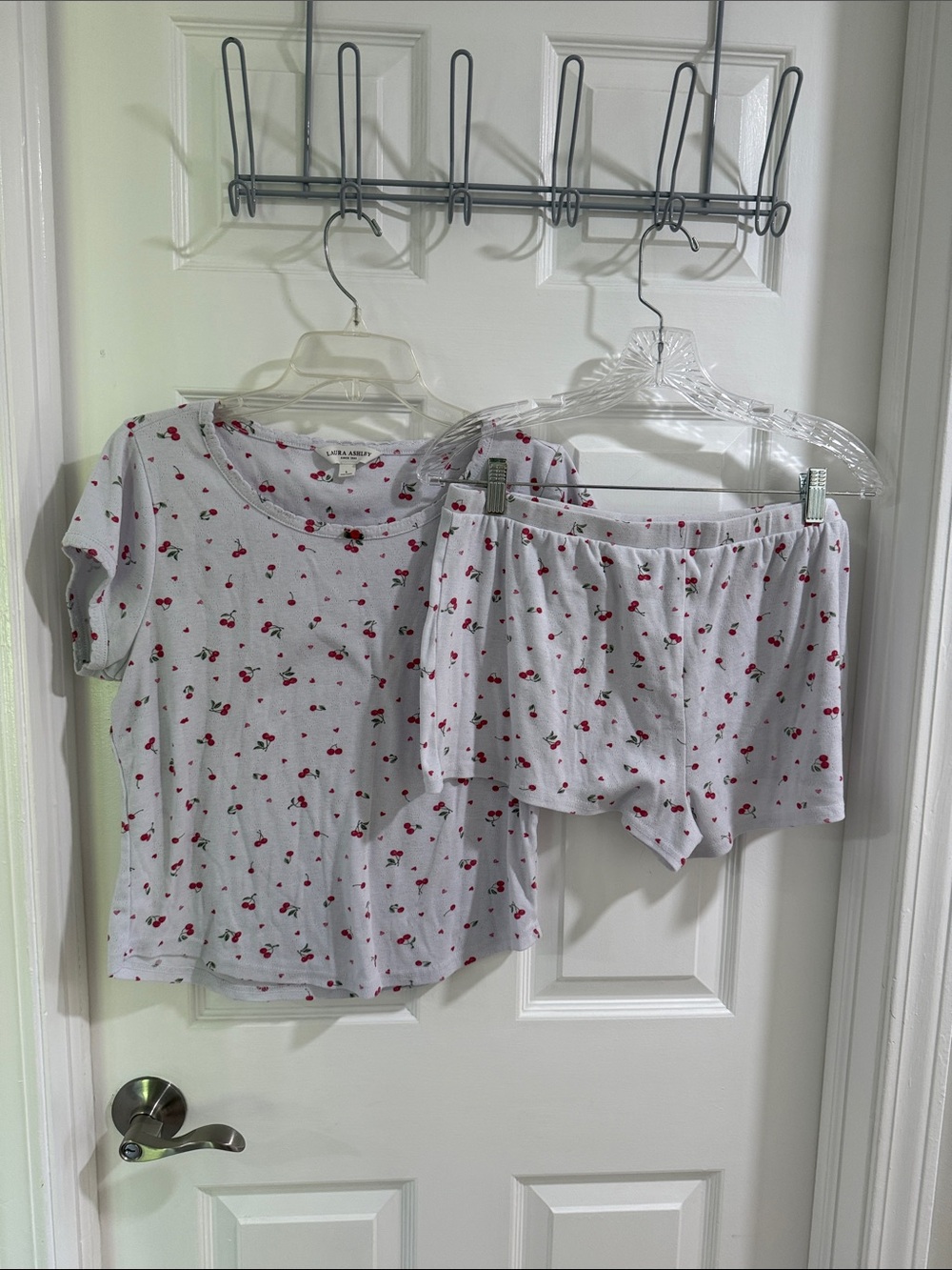 Laura Ashley White Cherry Print Short Sleeve Pajama Set